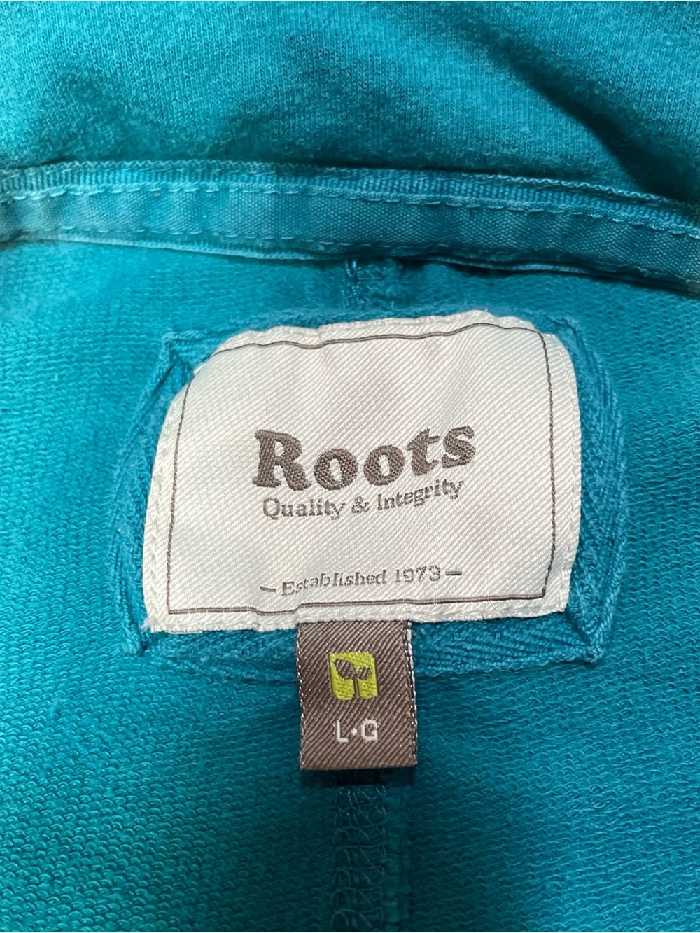 Roots Teal Organic Cotton Full Zip Sweatshirt Track Jacket Women's Large - Picture 2 of 11